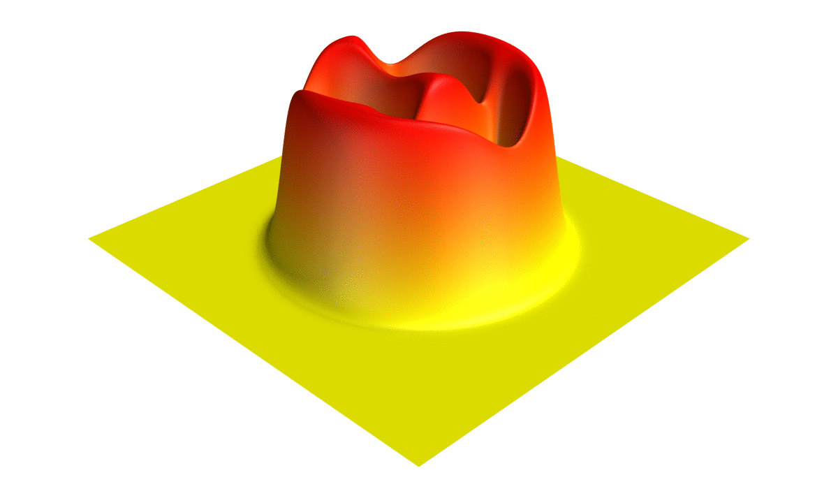 A frame of an animation of the heat equation with a smiley as the initial condition.