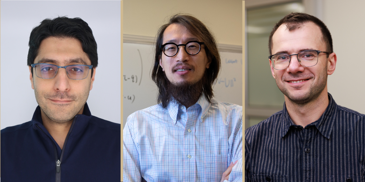 Purdue Mathematics professors earn Simons Fellowships in 2026. (Photo of Nariman provided, photo of Zhang by Alisha Willett, photo of Tsymbaliuk by Brian Powell)